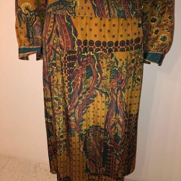 Schrader Sport Custom Casual Skirt Top Set Size 8 Gold Green Paisley Elastic Bow - Picture 9 of 14